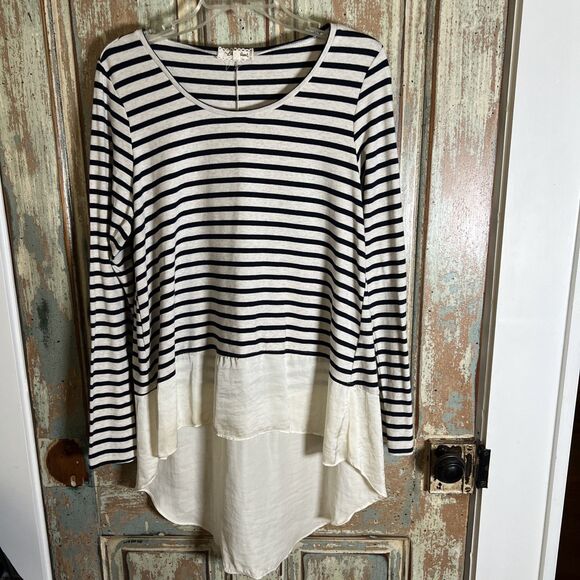 Lili’s Closet by Anthropologie Hi-lo Tunic Top, Size L, Navy and Cream - Picture 1 of 9